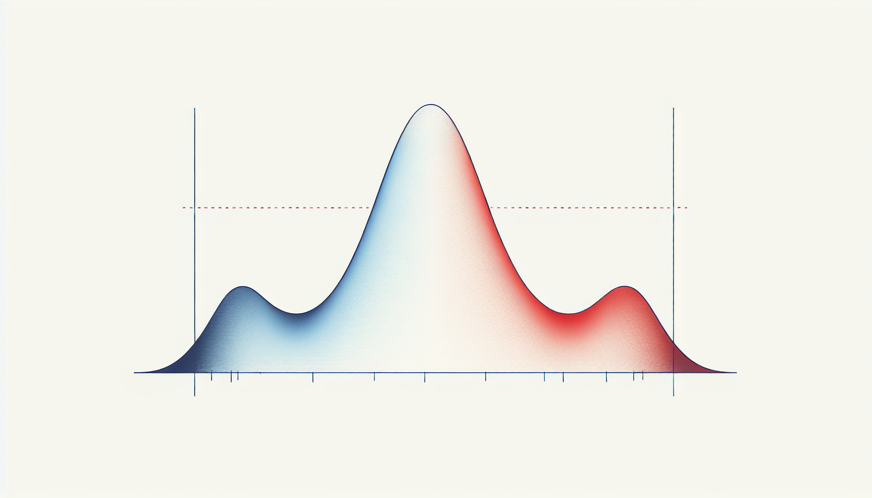 Two-line trend illustration: a steady blue curve (conventional war) and a red curve with a large early spike then collapse; a vertical dashed line marks the model's short planning horizon and truncates the red curve's long-term crash.
