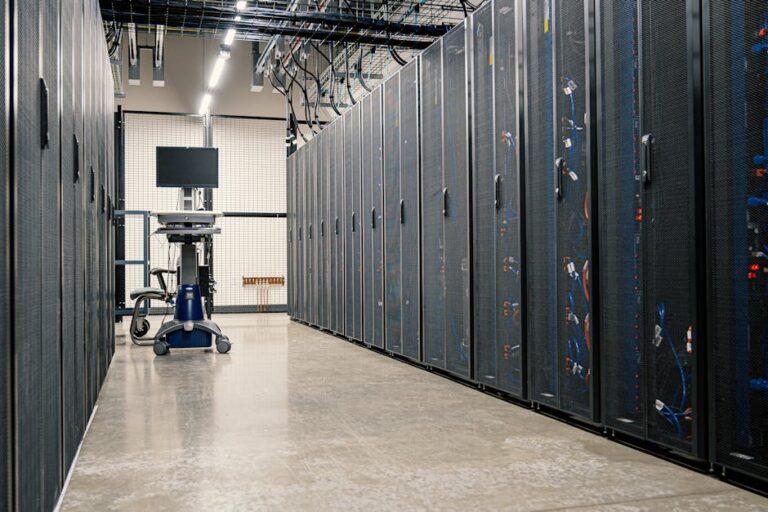 Rows of GPU server racks in a data center, evoking Nvidia GPU infrastructure (representative).