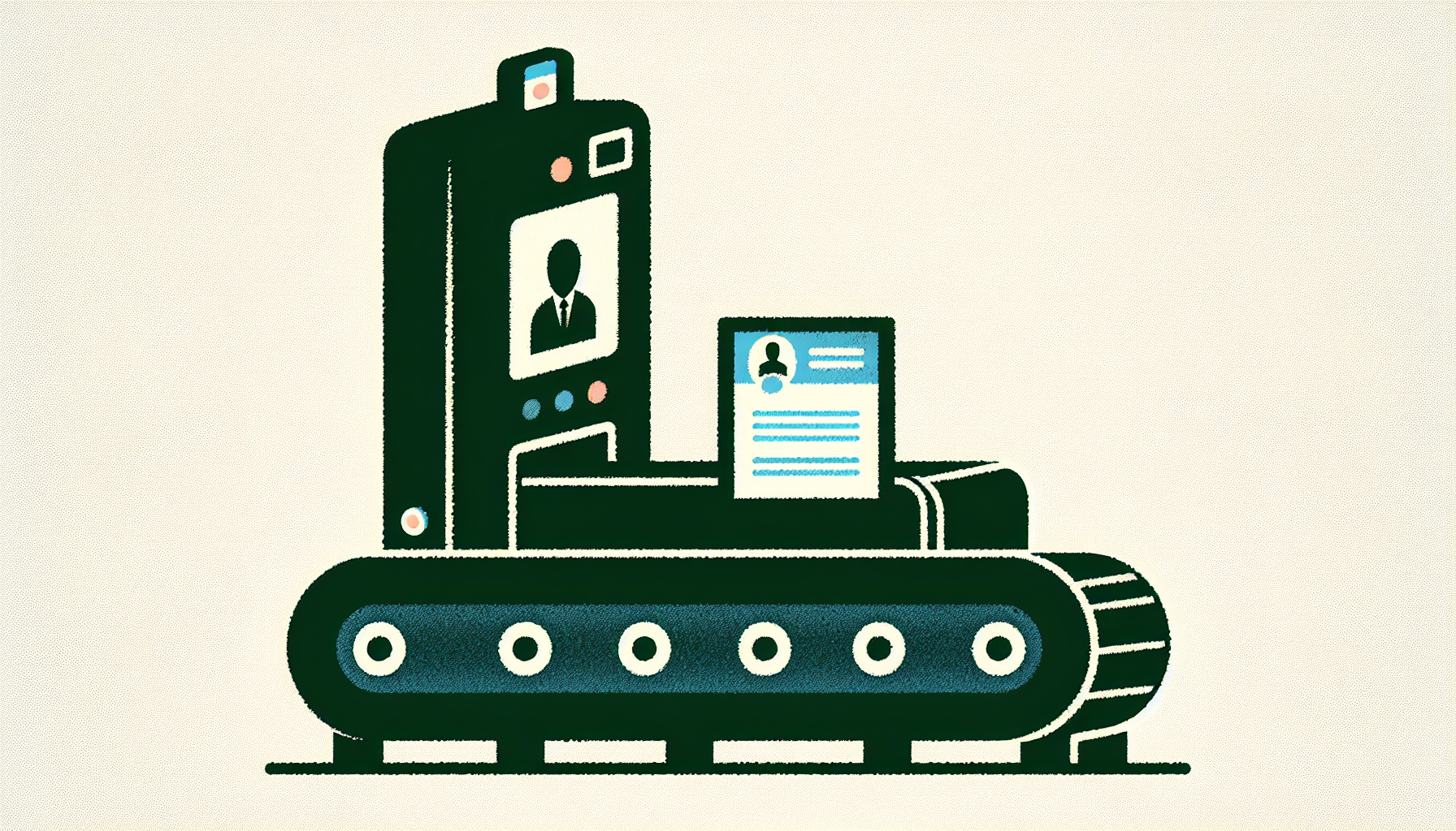 Minimalist illustration of a conveyor belt turning a blurry surveillance photo into an official-looking document, representing 'evidence laundering'.