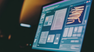 A clean AI-powered design software interface on a desktop monitor.