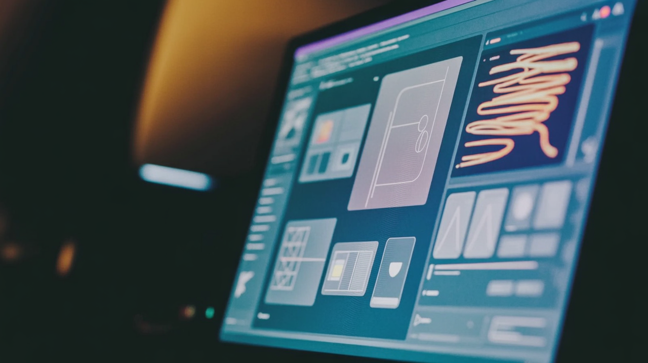 A clean AI-powered design software interface on a desktop monitor.