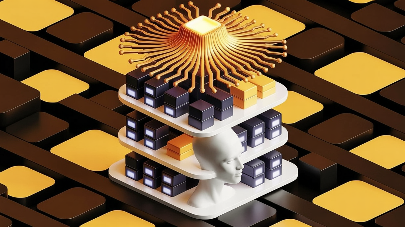 Layered AI memory system showing model, retrieval, storage, and user profile as distinct interconnected layers