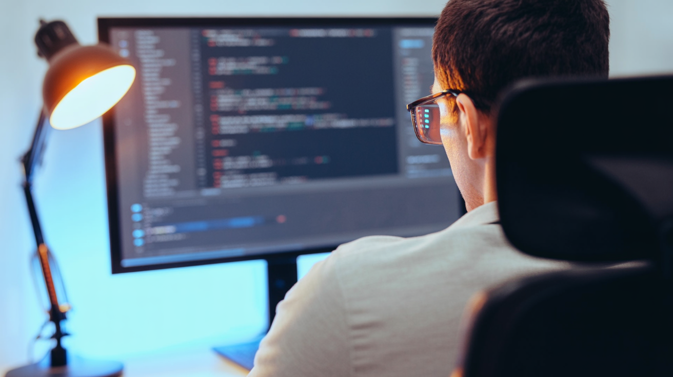 Developer reviewing a code diff on a monitor