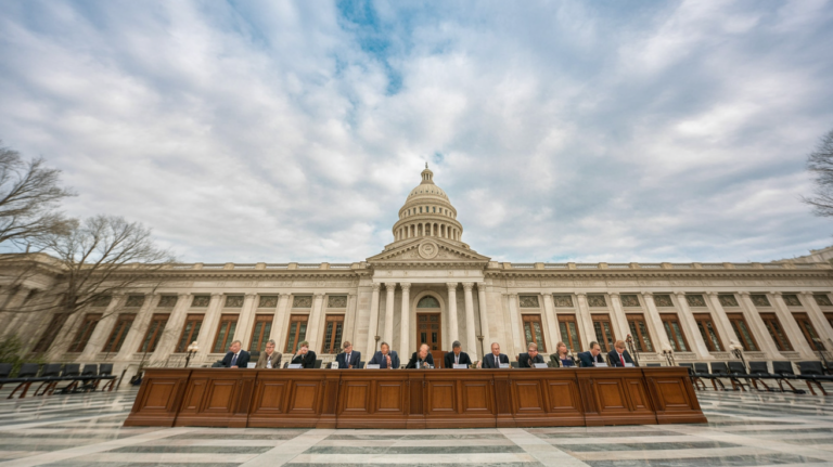 State capitol hearing room during a legislative hearing