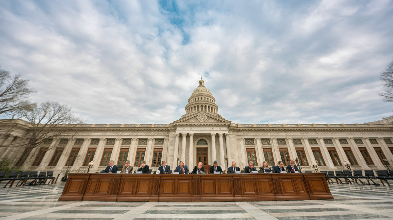 State capitol hearing room during a legislative hearing