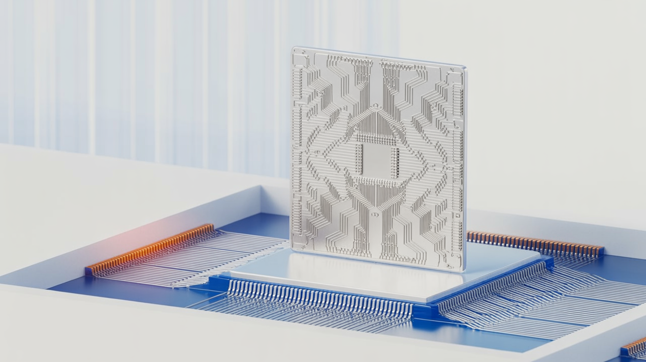 Close-up of a neuromorphic chip on a circuit board