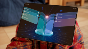 Editorial image of a multilingual translation interface with language panels converging into a shared core.