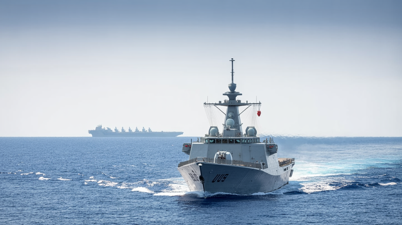 A naval frigate sailing on the Mediterranean Sea