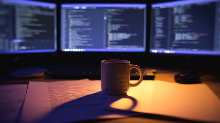 A dark developer workstation with terminal windows and code, suggesting legacy code modernization and performance debugging.