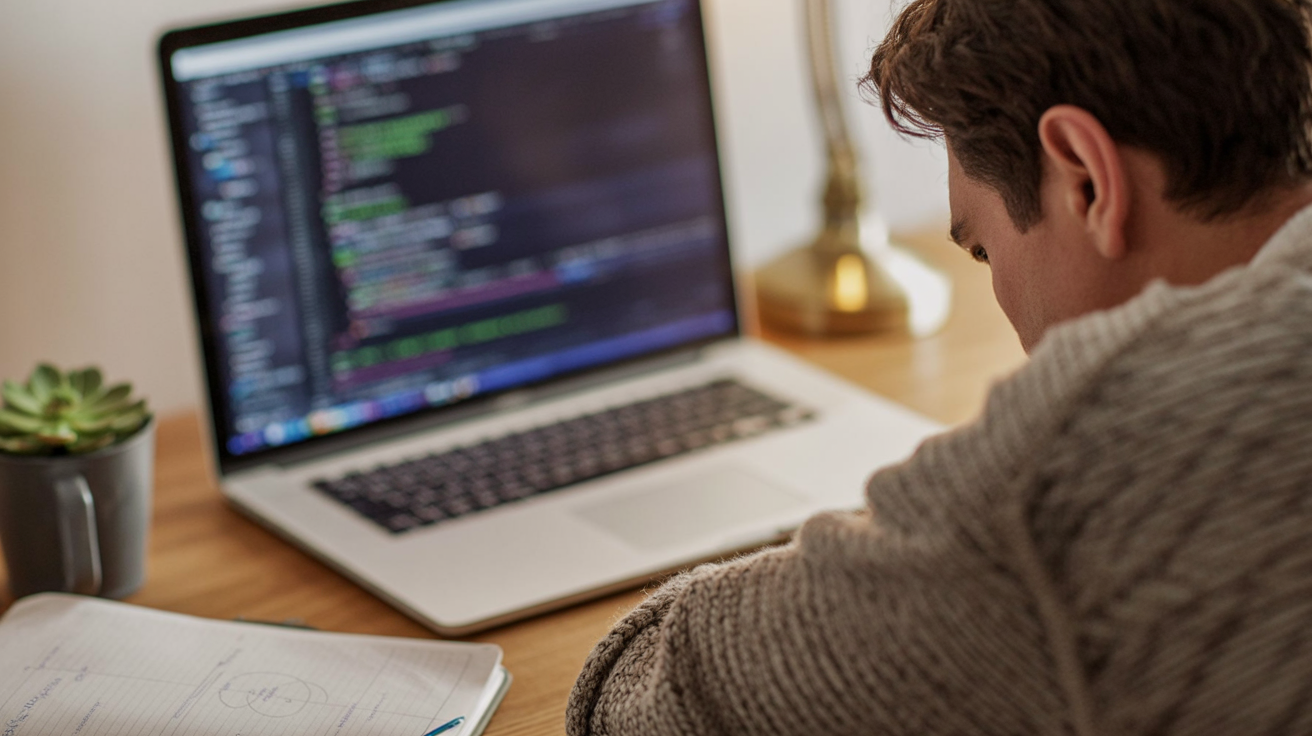 Developer working on a laptop in a coding workspace, representing Claude Code performance and latency issues