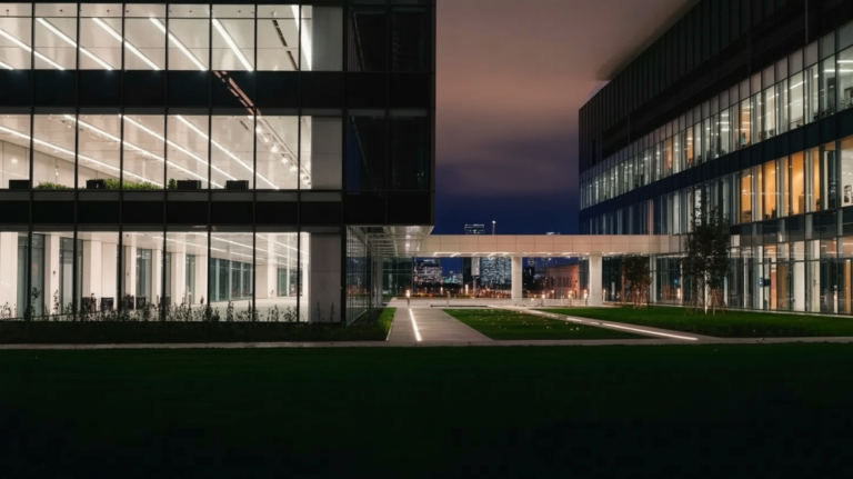 Exterior of a modern tech company office building