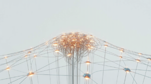 Editorial illustration of high-dimensional neuron-like memory space in a neural network