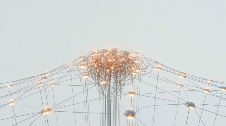 Editorial illustration of high-dimensional neuron-like memory space in a neural network