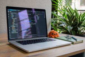 A software developer workspace suggesting AI coding agent workflows