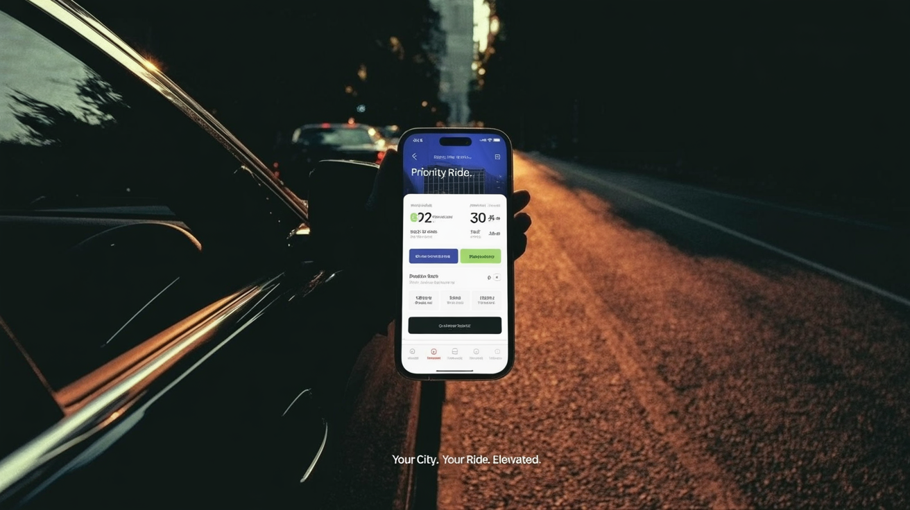 priority fee: Smartphone showing a ride-hailing app pricing screen with fare breakdown