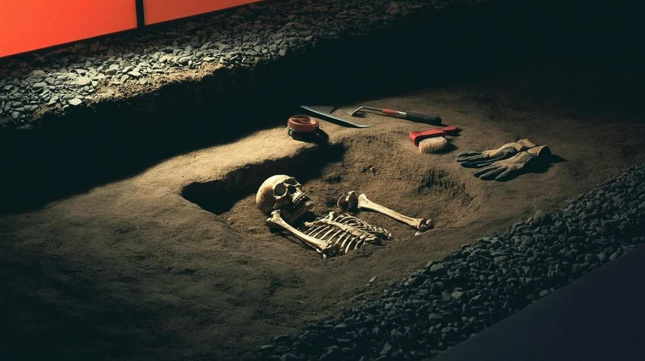 northern europe: Archaeological dig revealing medieval human skeletons