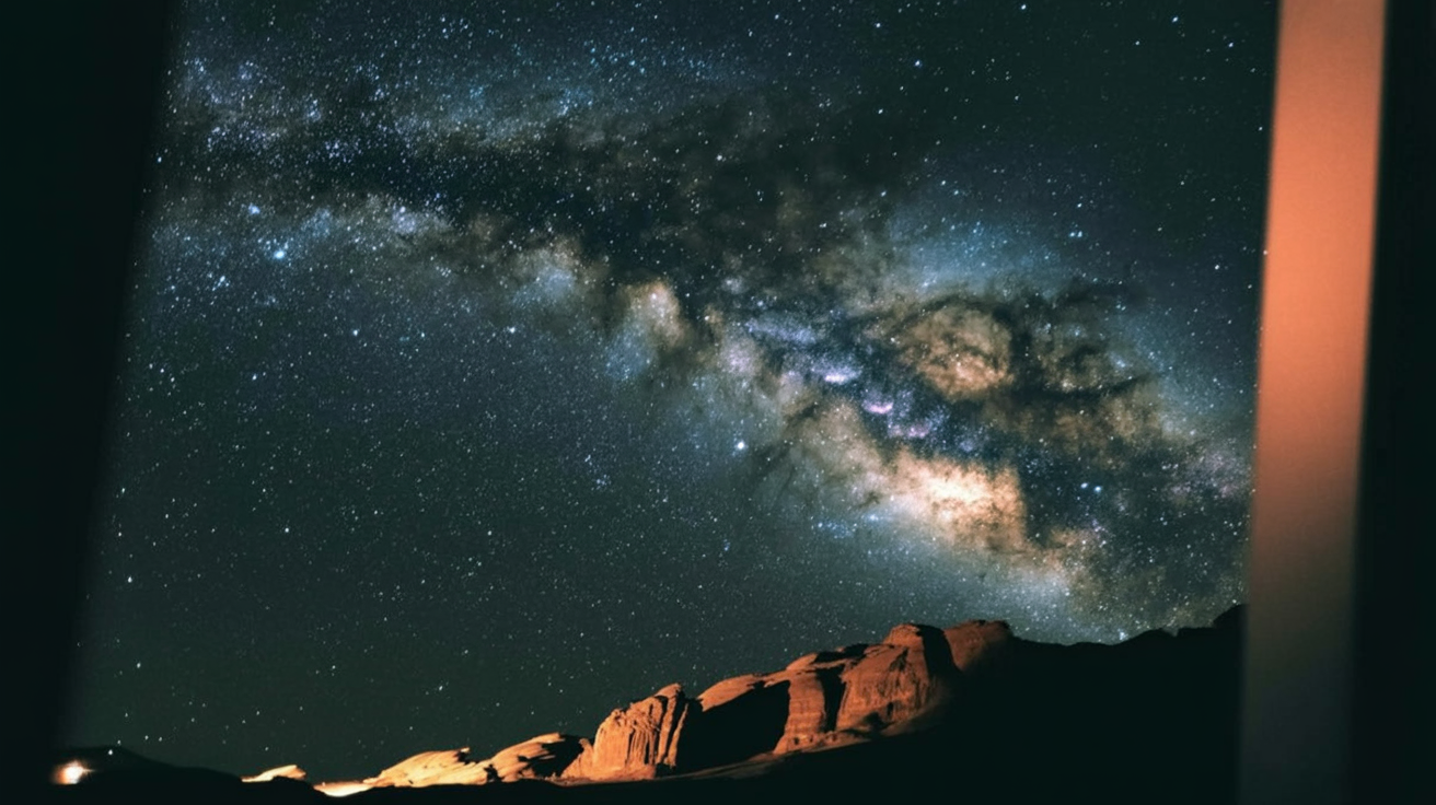 The Milky Way arching across a dark night sky above a landscape