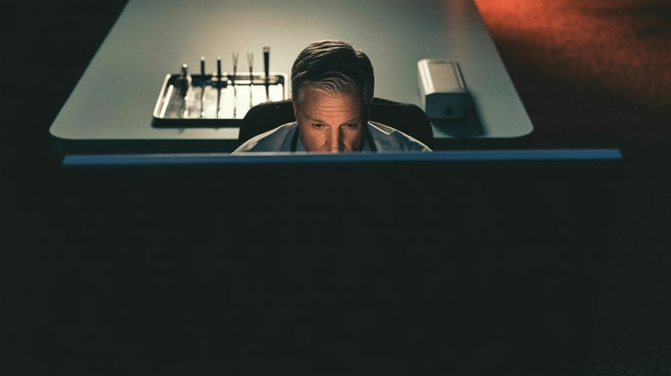 prompt injection: Hospital doctor using a computer workstation in a clinical setting