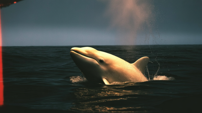 white orcas: White killer whale surfacing in cold ocean water