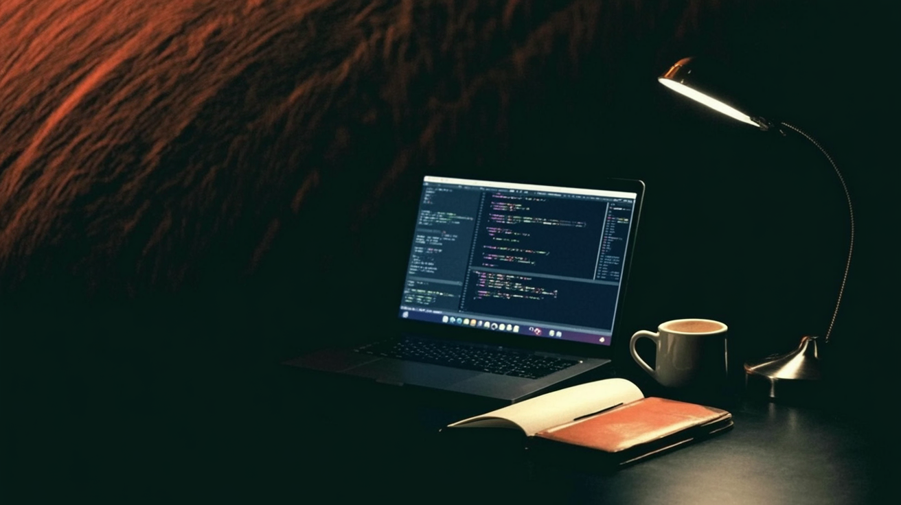 right now: Developer using an AI coding terminal on a laptop at night
