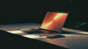 internet access: Laptop running a local AI app in a workspace