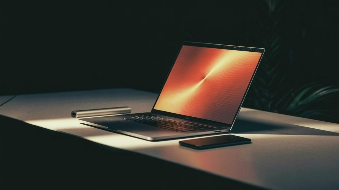internet access: Laptop running a local AI app in a workspace