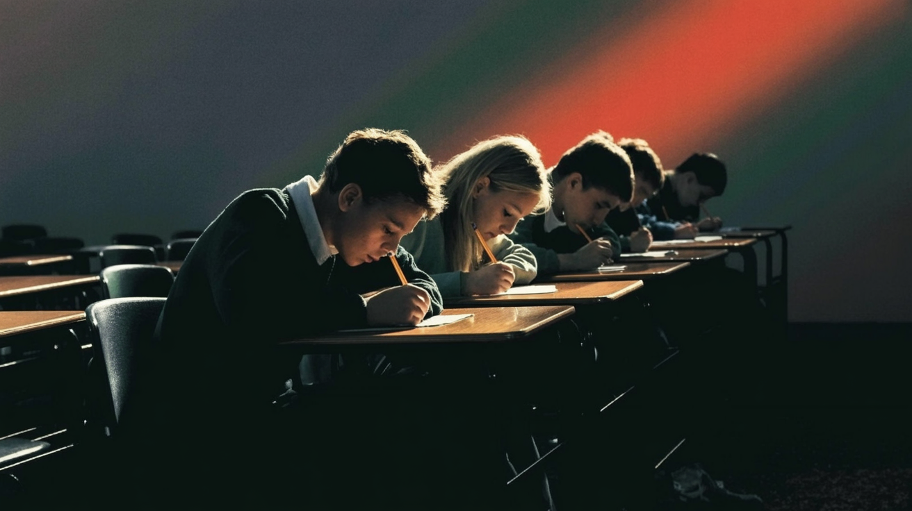 flynn effect: Students taking a standardized test in a classroom