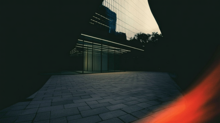 mythos 5: Editorial image of a modern AI company office building exterior