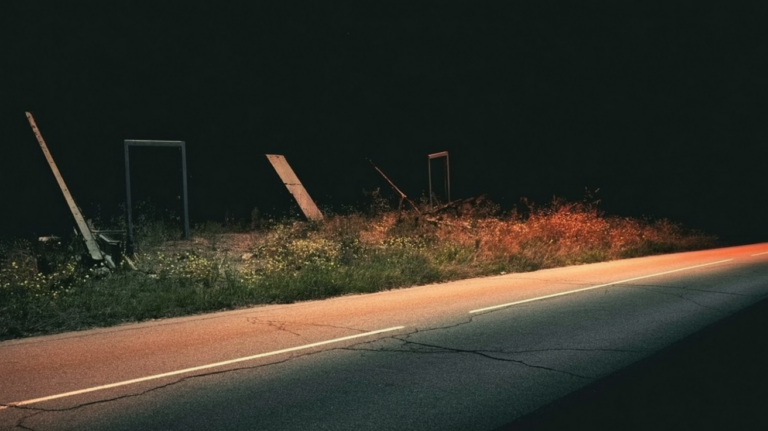 Abandoned remains of Times Beach, Missouri with cracked streets and overgrown lots
