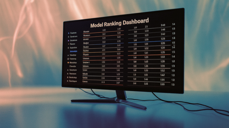 arena ai evaluations: An AI model leaderboard displayed on a monitor