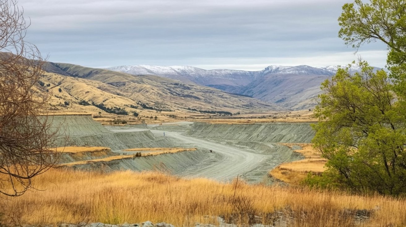Open-pit mine landscape in Central Otago, New Zealand
