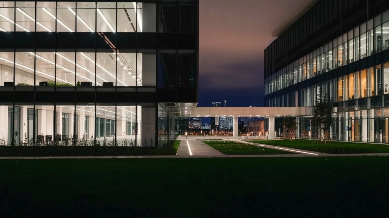 Exterior of a modern tech company office building