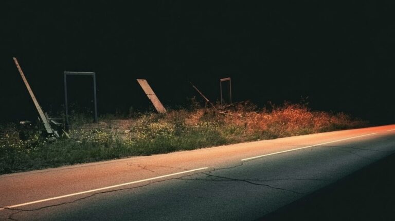 Abandoned remains of Times Beach, Missouri with cracked streets and overgrown lots