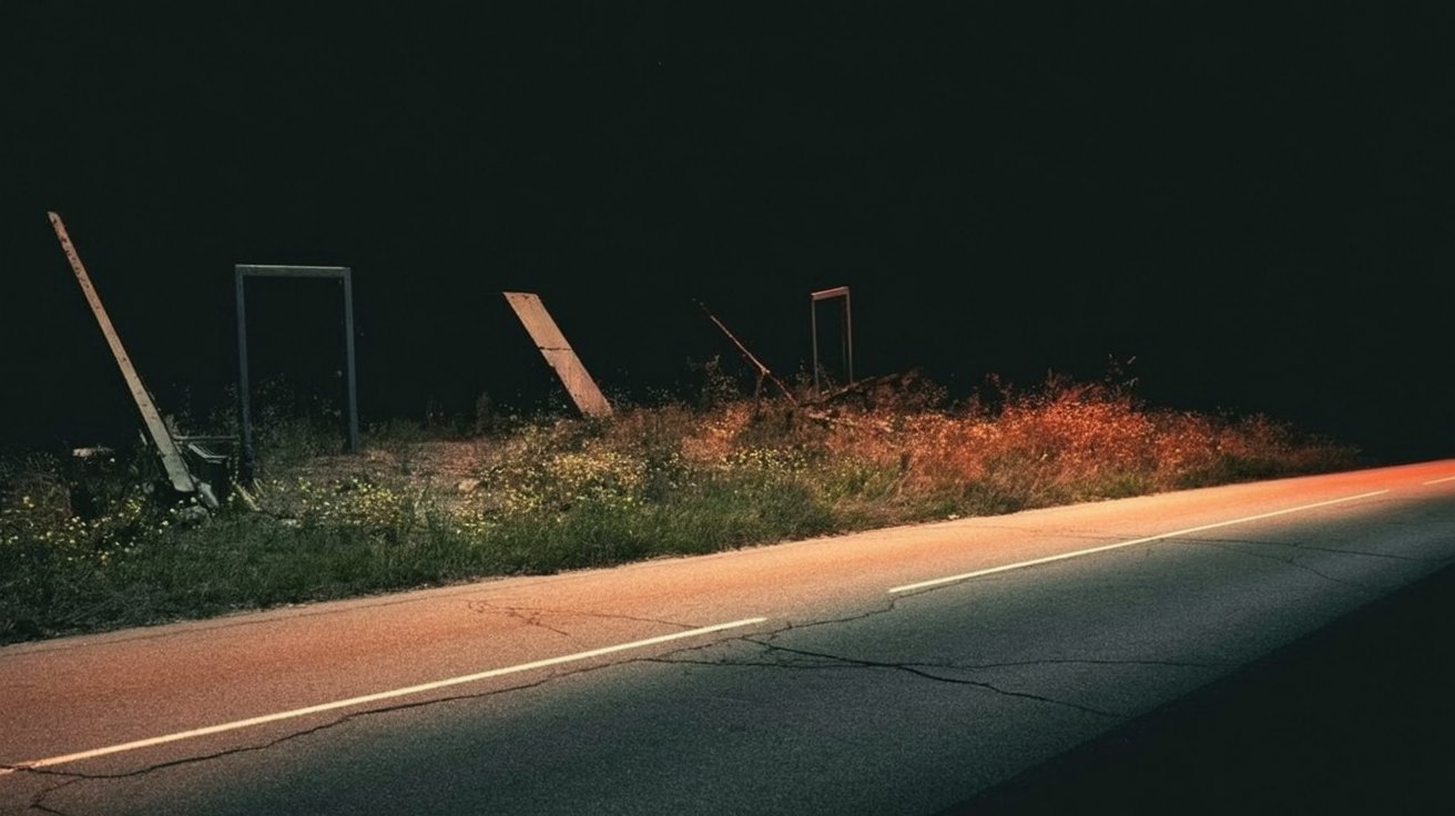 Abandoned remains of Times Beach, Missouri with cracked streets and overgrown lots
