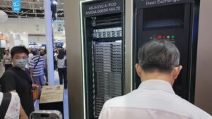 Rows of servers in an Nvidia-powered data center