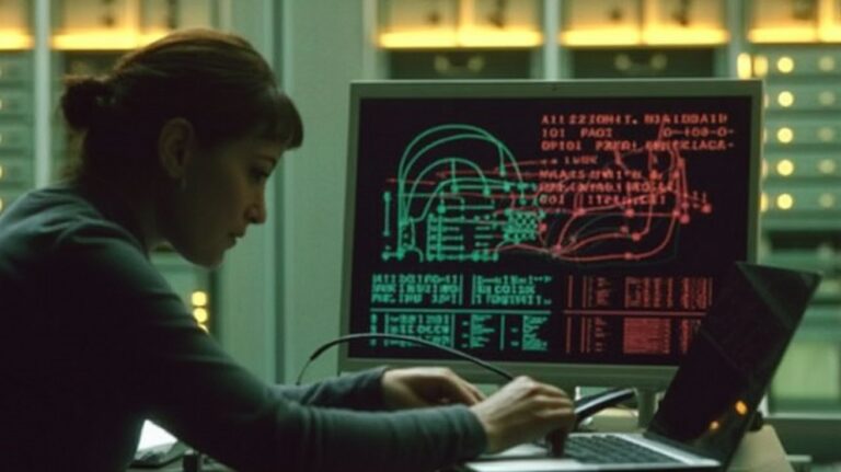 AI security researcher working at a laptop with code and API security documentation on screen