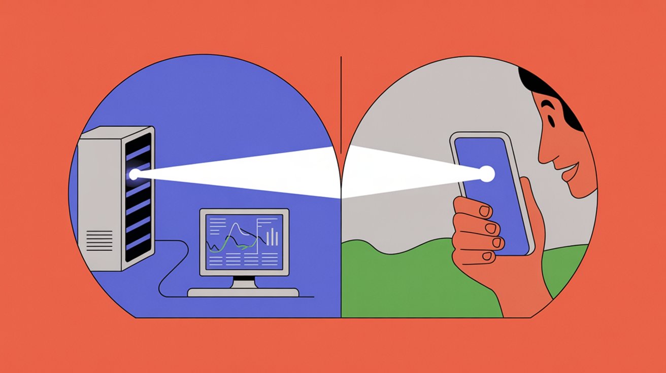 A direct machine-readable feed reaches an automated trading workstation alongside the same public post on a phone.