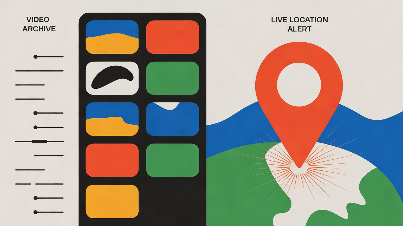 Comparison of a stored video archive and a live location alert