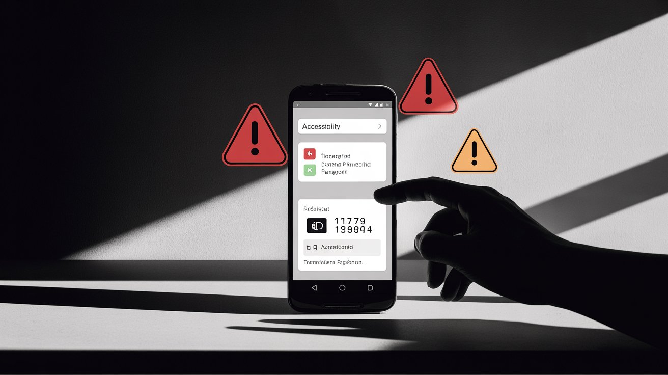 Illustration of Android Accessibility permissions being abused by malware to control a banking app
