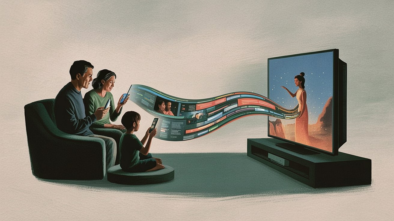 Conceptual illustration of household questionnaire data flowing into targeted television advertising.