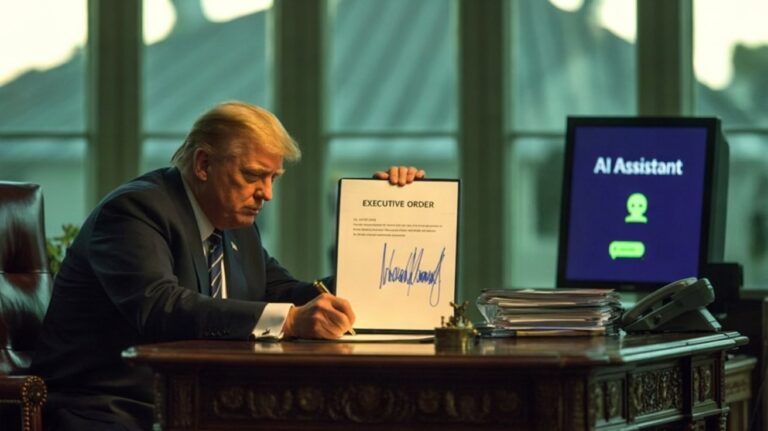 Donald Trump signs an executive order at the White House.