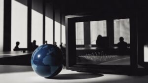 Euronews broadcast studio with its globe logo