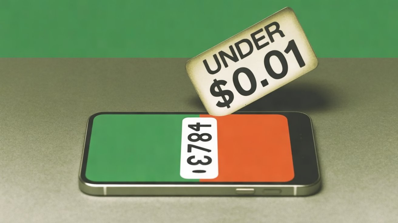 A phone displays a six-digit sign-up code beside a price tag marked under one cent.