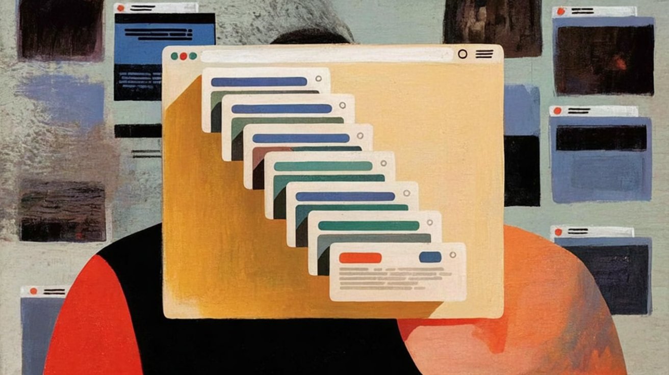 Generic search-result cards lead toward a group of anonymous websites.